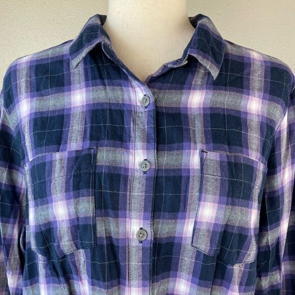 Sonoma Purple Plaid Button Down Flannel Shirt Size L - Picture 2 of 8